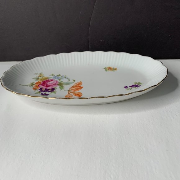 VINTAGE Porcelain Jlmenau Oval Floral Dish German Democratic Republic Germany - Picture 2 of 4